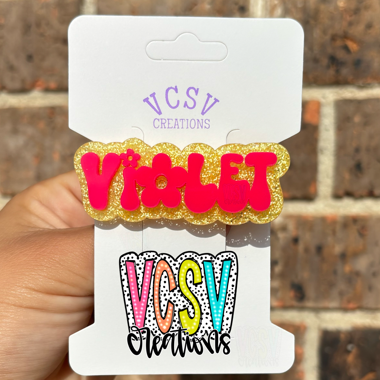 Yellow glitter + hot pink daisy Clip