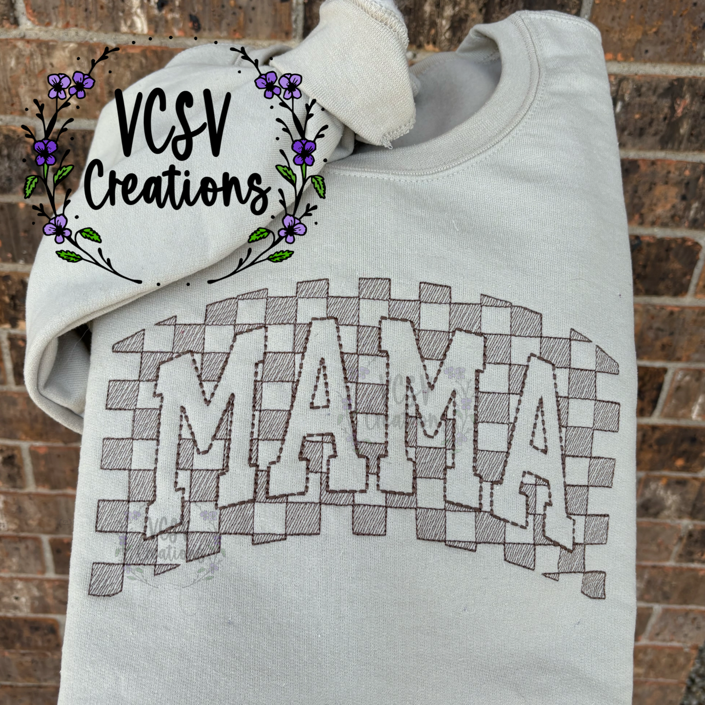 Checkered Embroidered Mama