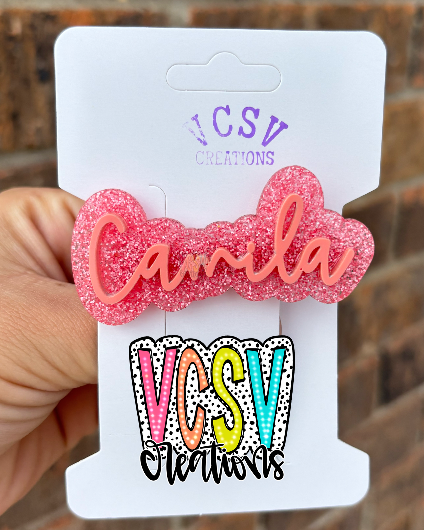 Peach Glitter hair clip