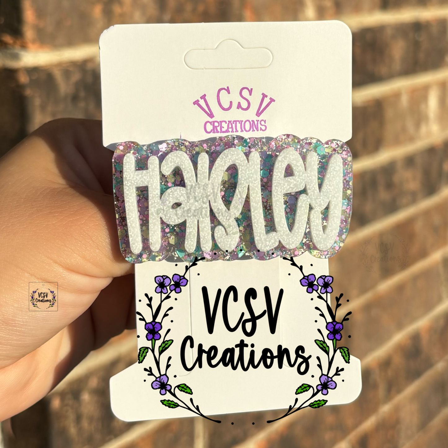 Whimsy + White glitter clip