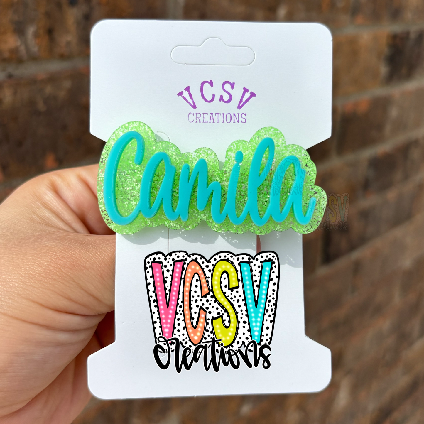 Neon green glitter + breakfast blue hair clip