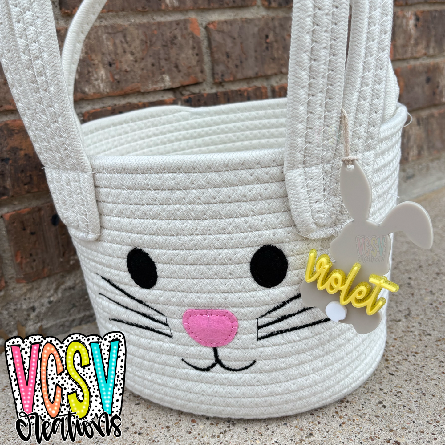 Stacked Name Bunny Basket Tag
