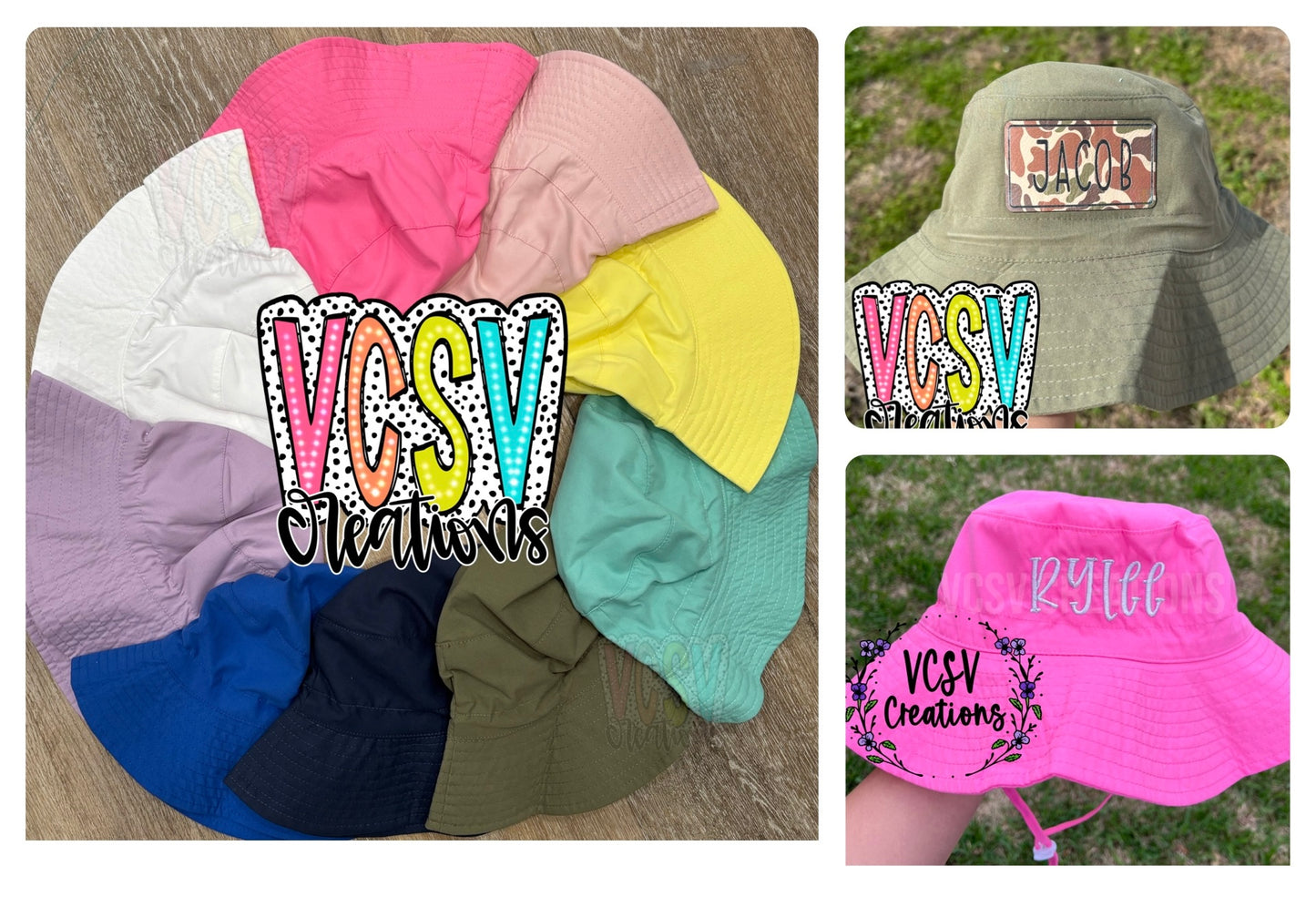 Bucket Hats * embroidery or leather patch