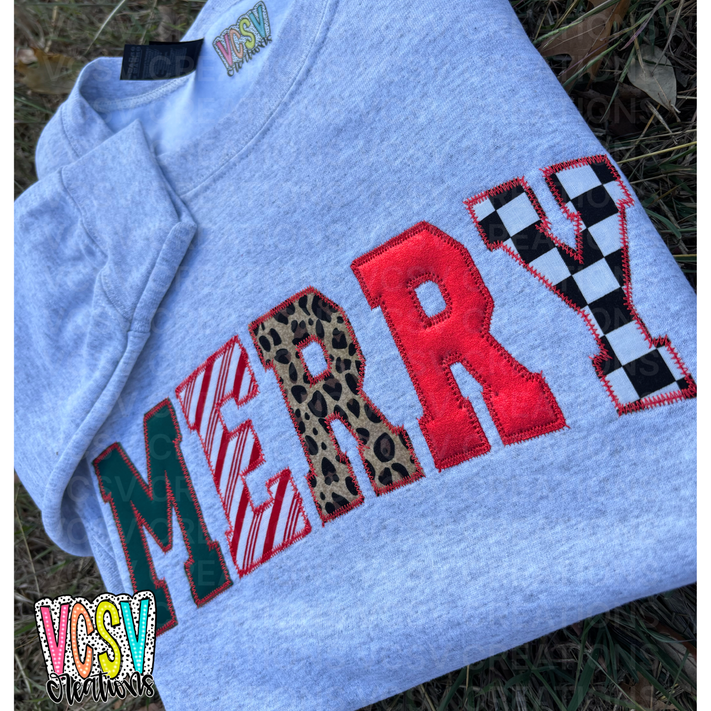 Retro MERRY embroidery crewneck