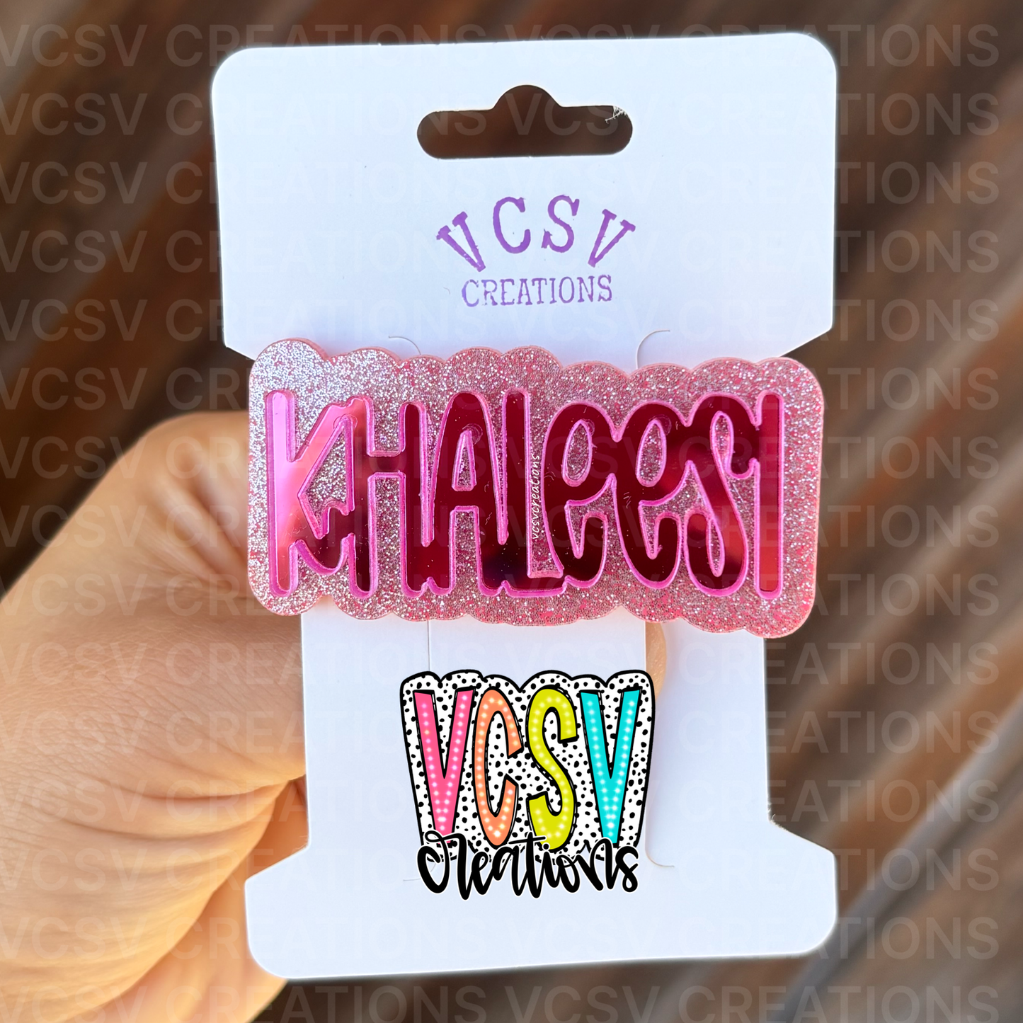 Lt pink glitter + pink mirror hair clip