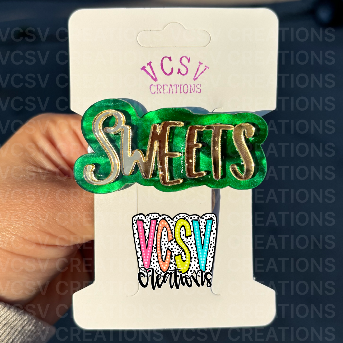 Green Pearl + gold mirror hair clip