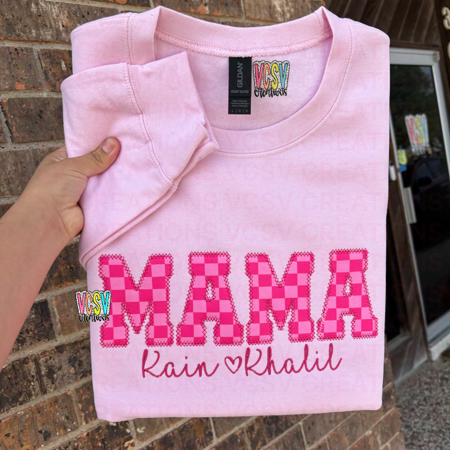 Pink Checkered MAMA embroidery 🩷