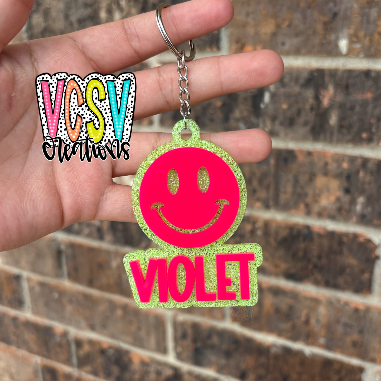 Smiley Face Name keychain