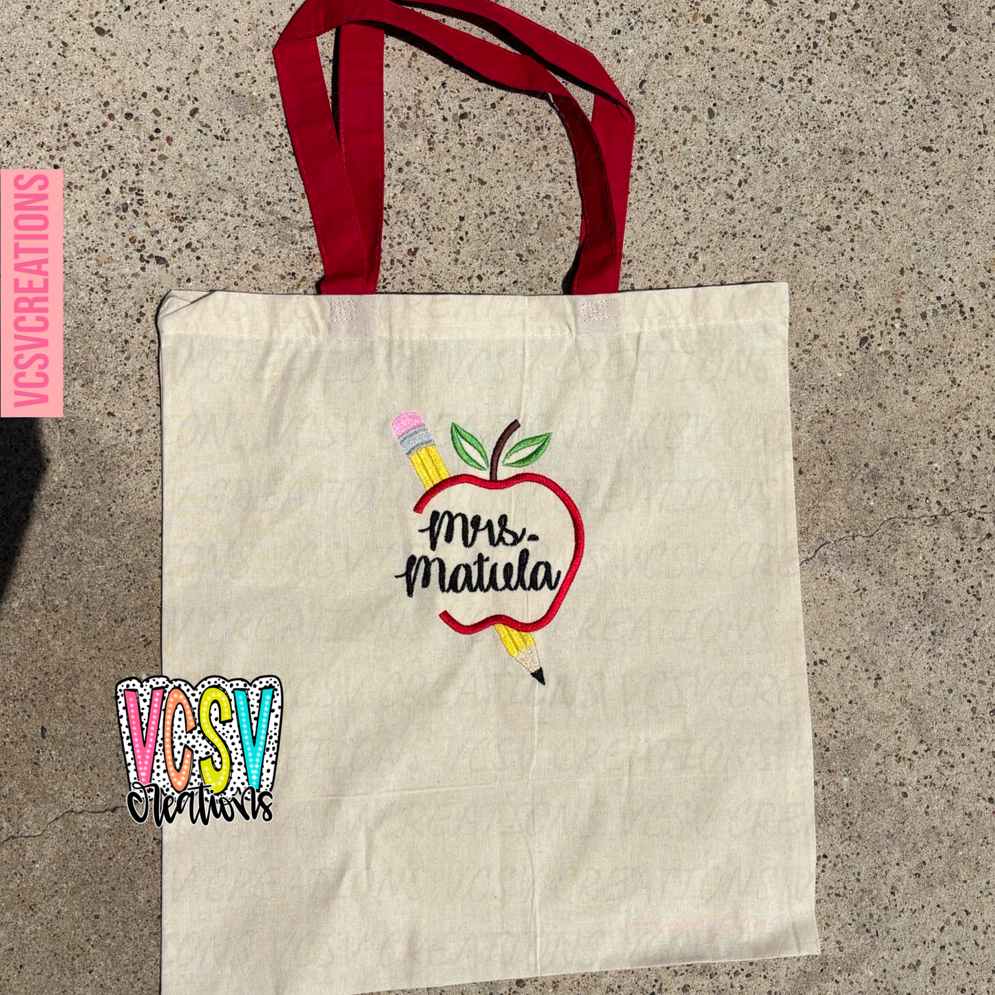 Teacher Bag Apple embroidery