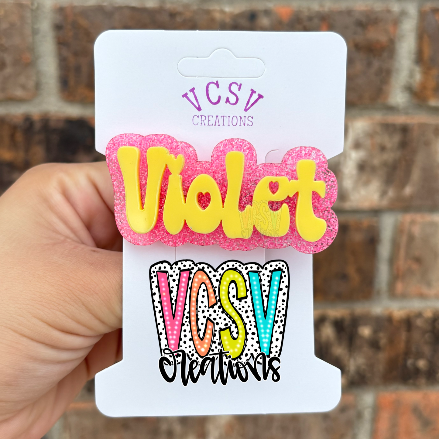 Neon pink glitter + soft yellow hair clip