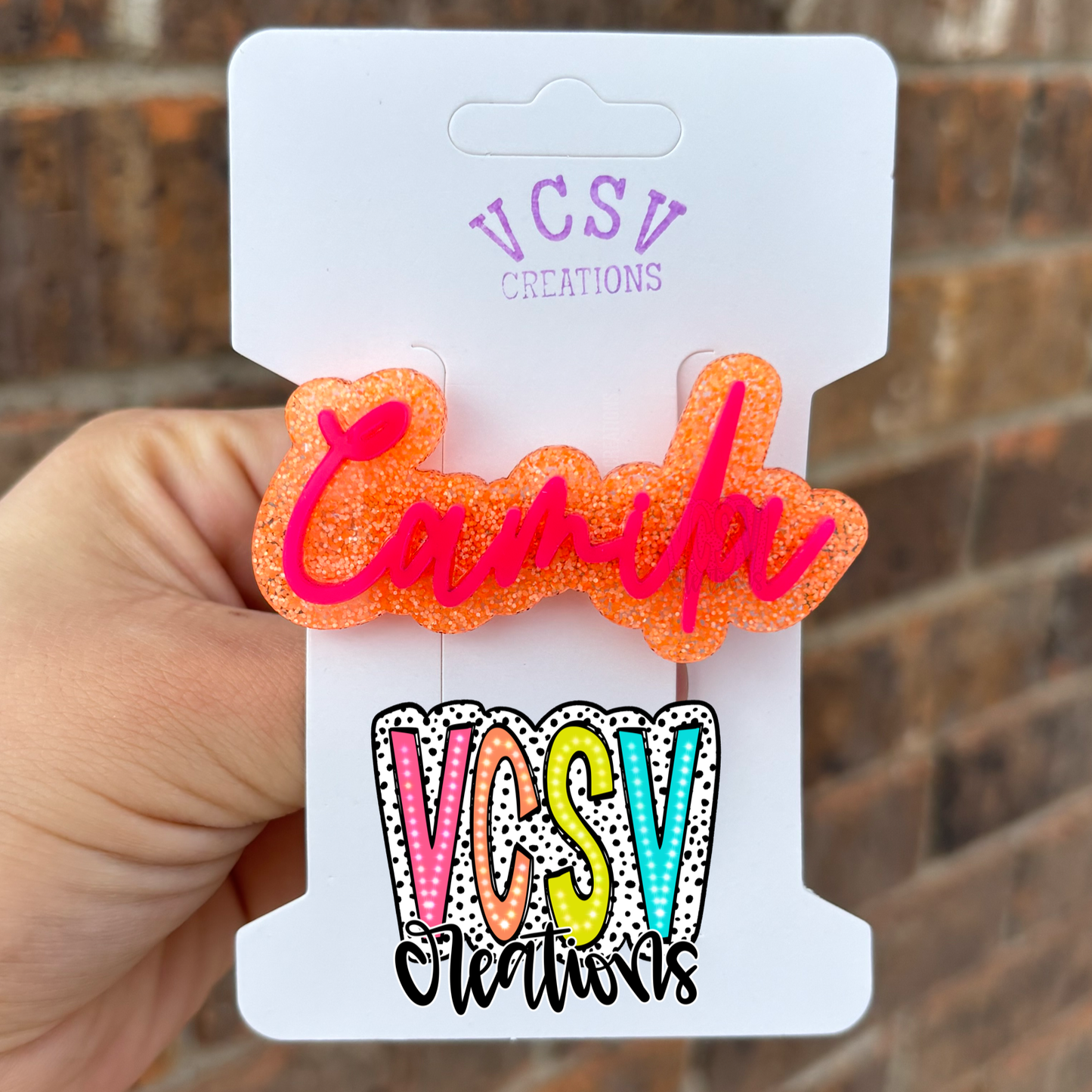 Neon orange glitter + hot pink hair clip