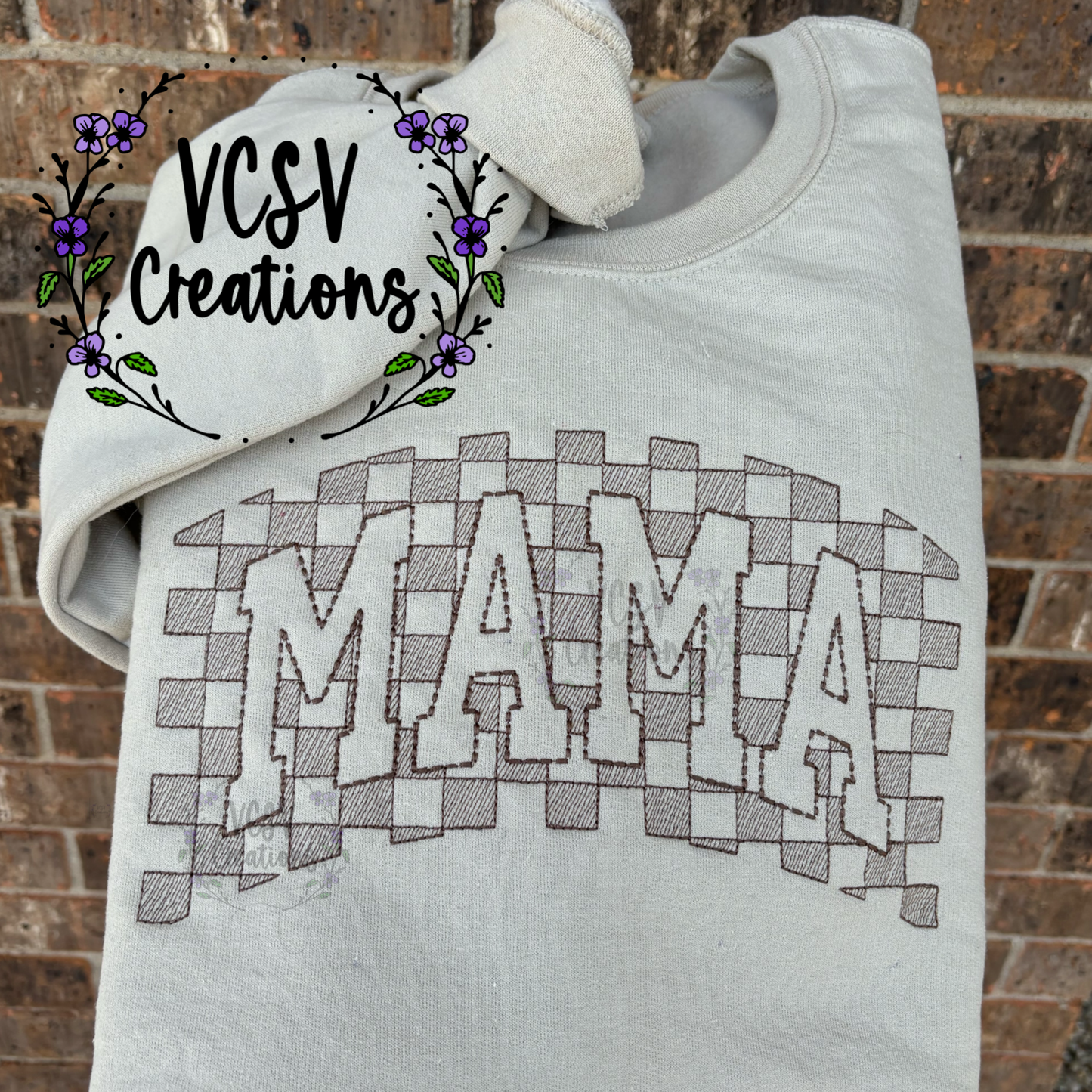 Checkered  Embroidered Mama