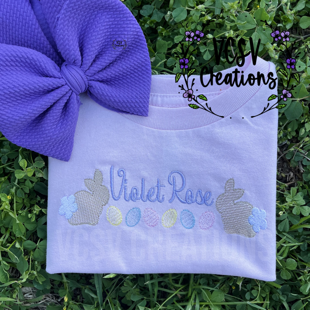 Easter Eggs embroidery Name Tee