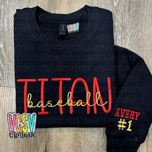 Black Titan baseball embroidery crewneck (sleeve embroidery NOT included)