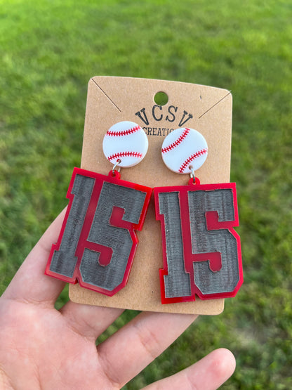 Baseball Number Earrings