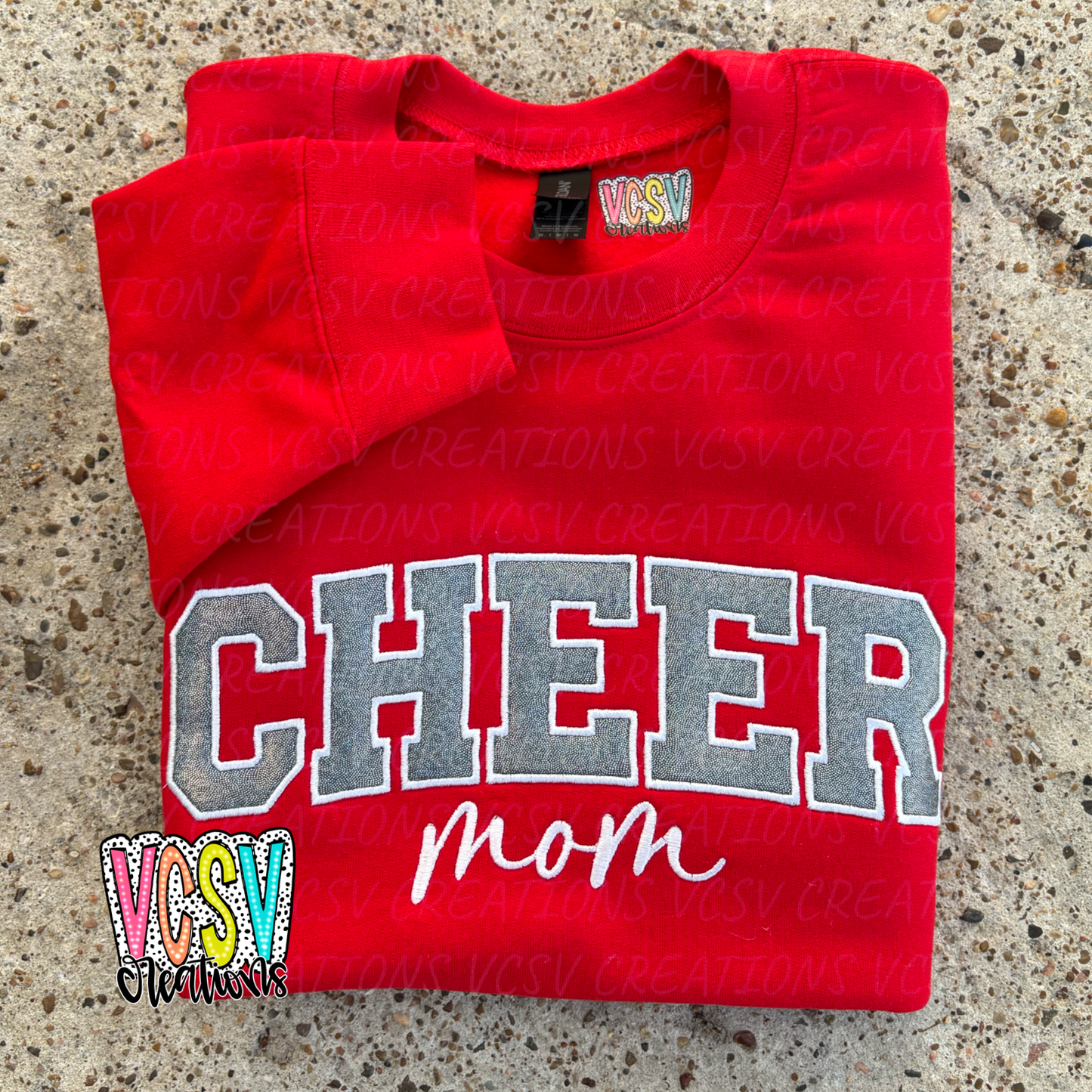 Cheer Mom grey sparkling appliqué embroidery