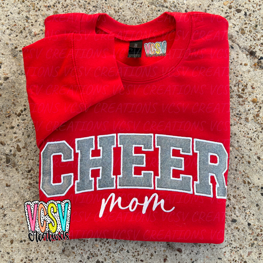 Cheer Mom grey sparkling appliqué embroidery