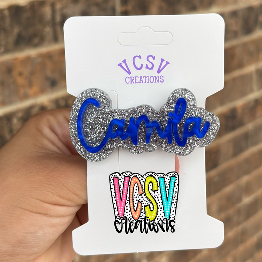 Silver glitter + blue pearl Clip