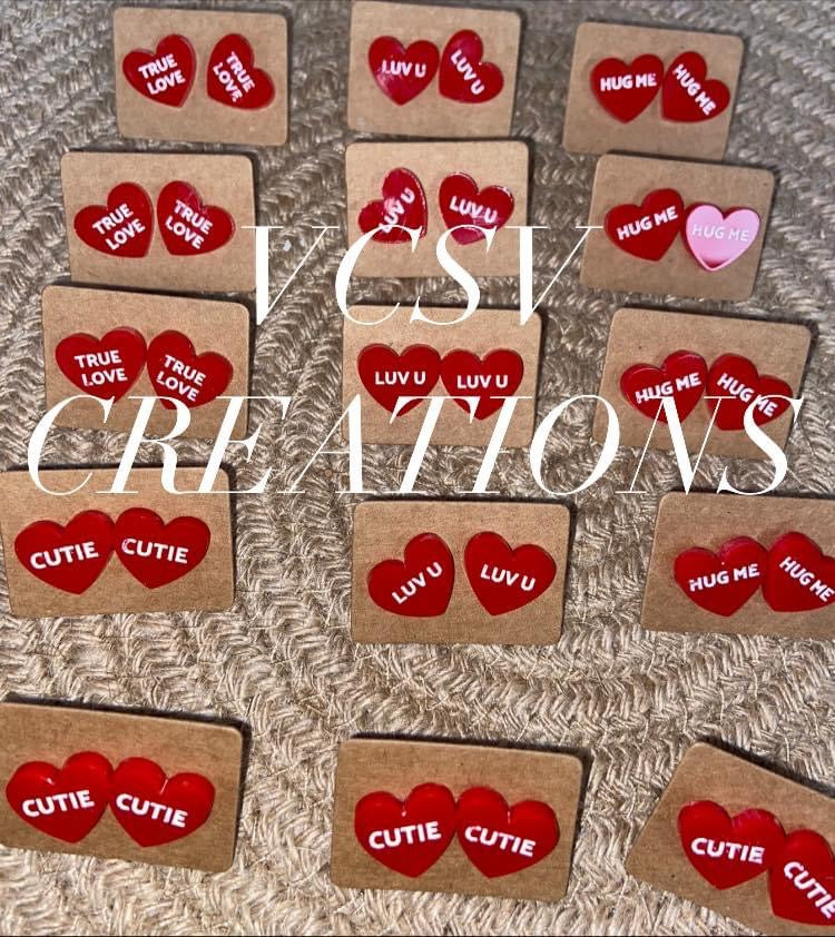 random Red Heart Studs