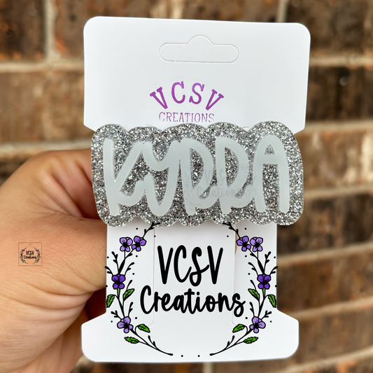 Silver glitter + milky hair clip