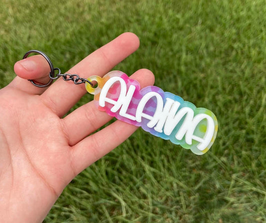 Rainbow Leopard + White Keychain