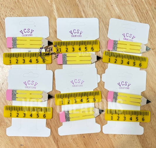 Pencil + Ruler Hair clip pack