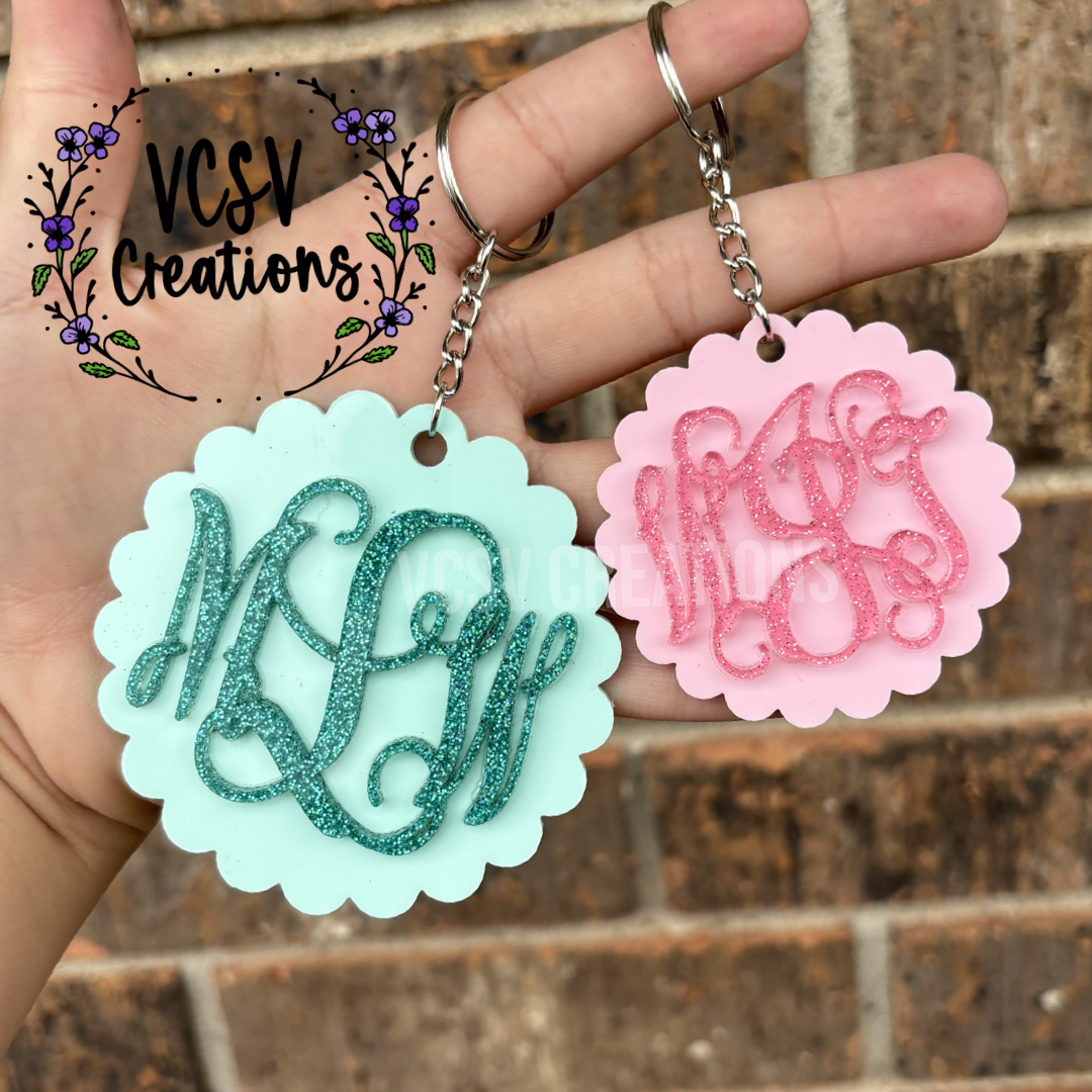 Monogram Scalloped Keychain