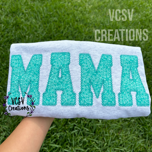 Teal Swirl Mama appliqué