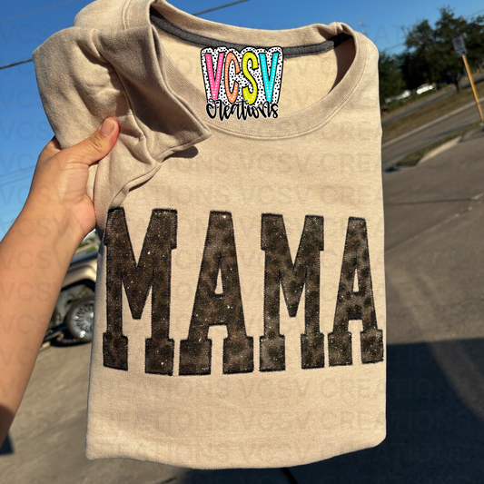 sparkling cheetah embroidery crew