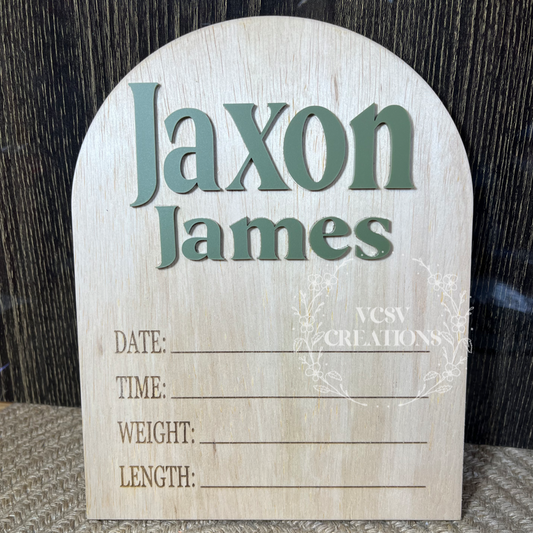 Wooden Arched Birth Sign