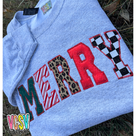 Retro MERRY embroidery crewneck