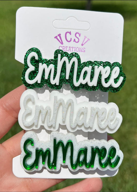 White/Green 3 clip set (one name per set)