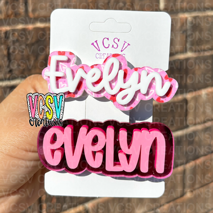Pink Hearts + Pink Mirror clip set (one name per set)
