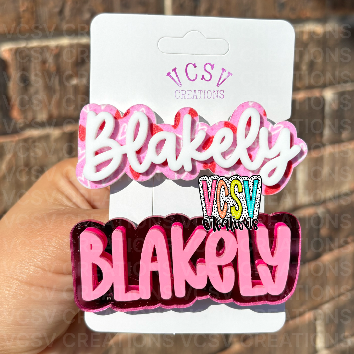 Pink Hearts + Pink Mirror clip set (one name per set)