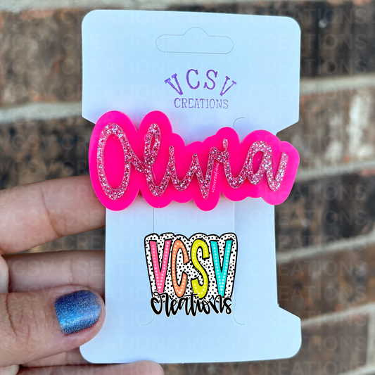Electric pink +pink glitter hair clip