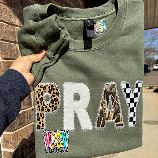 PRAY leopard/camo appliqué embroidery