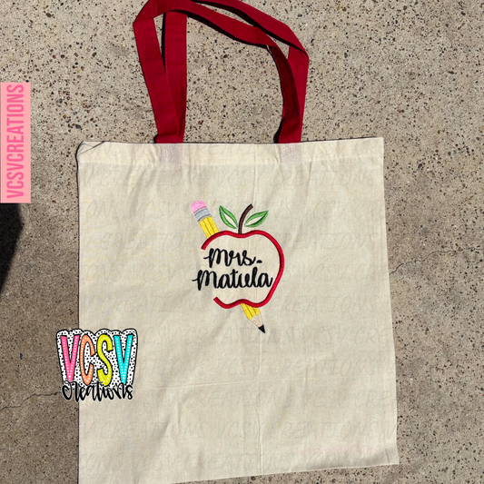 Teacher Bag Apple embroidery