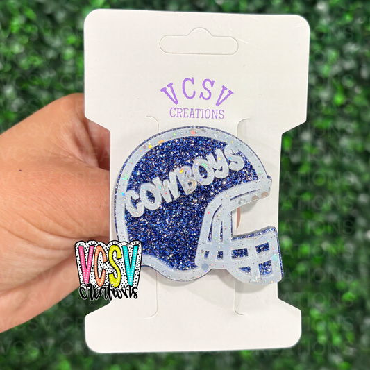 Blue glitter cowboys Helmet hair Clip