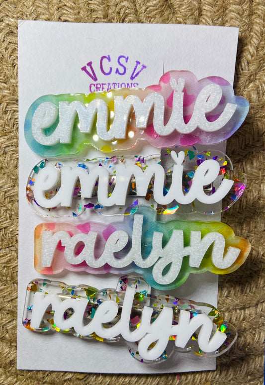 Rainbow / Confetti set (2 clips one name per set)